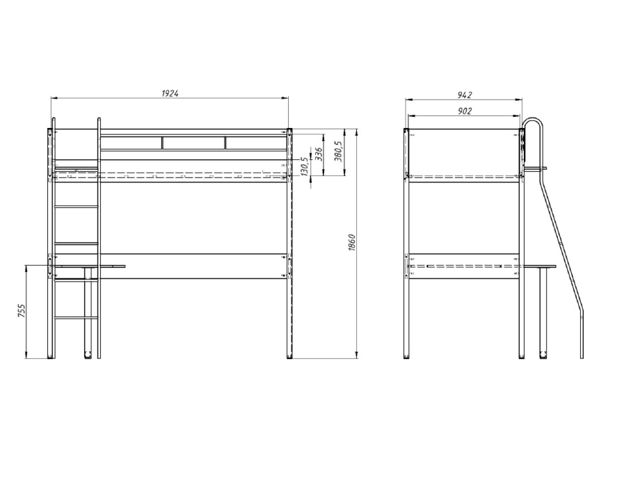 Кровать-чердак ДЕЛЬТА Лофт 20.02.01 Black