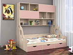 Кровать с антресолью ДЕЛЬТА 21.02 (Дуб сонома - Розовый)